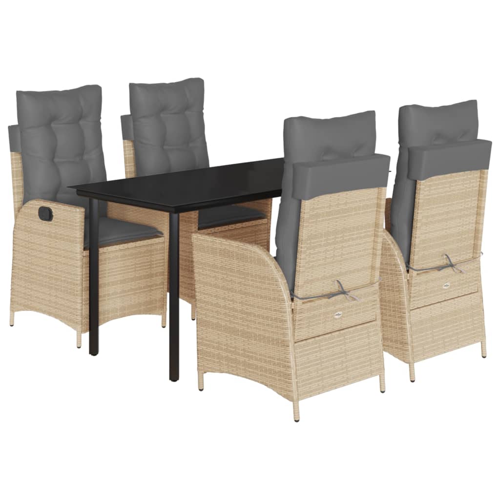5-tlg. Garten-Essgruppe mit Kissen Beige Poly Rattan